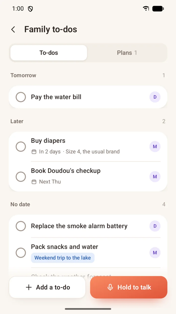 Shared family to-dos and plans